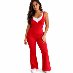 Women’s Sleeveless Flare Leg Jumpsuit – Red with White Accent – Size XL – NWOT
